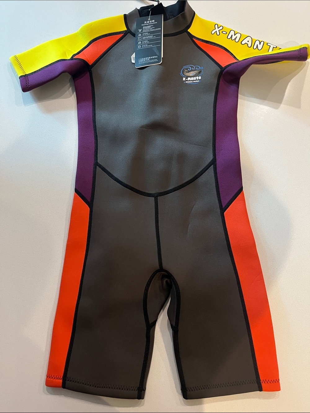 X-Manta Kids Colorblock Shorty Rashguard - Yellow, Purple & Orange